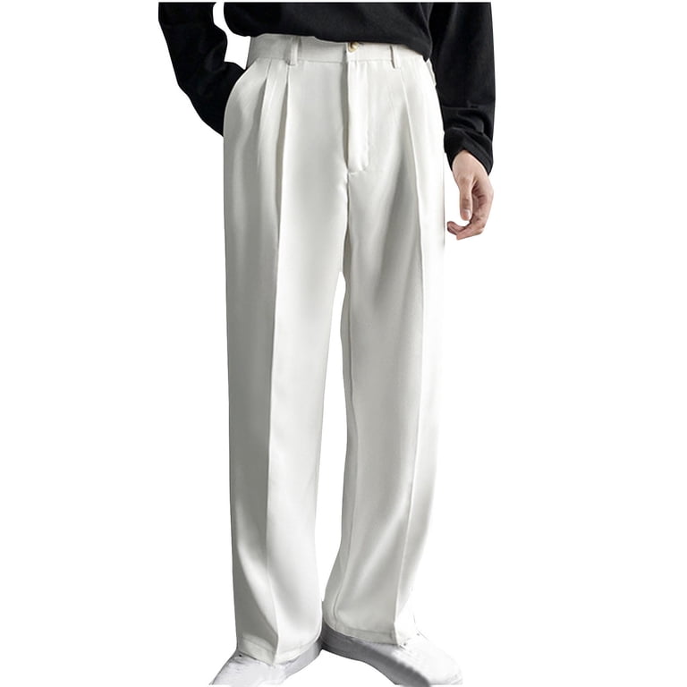 mens pleated white dress pants Kosheko Men's Pleated Straight Wide Leg Suit Pants Casual Business Dress Pant Big Tall Zipper Fly Baggy Trousers with Pockets White Xxxxxl, Size: 5XL