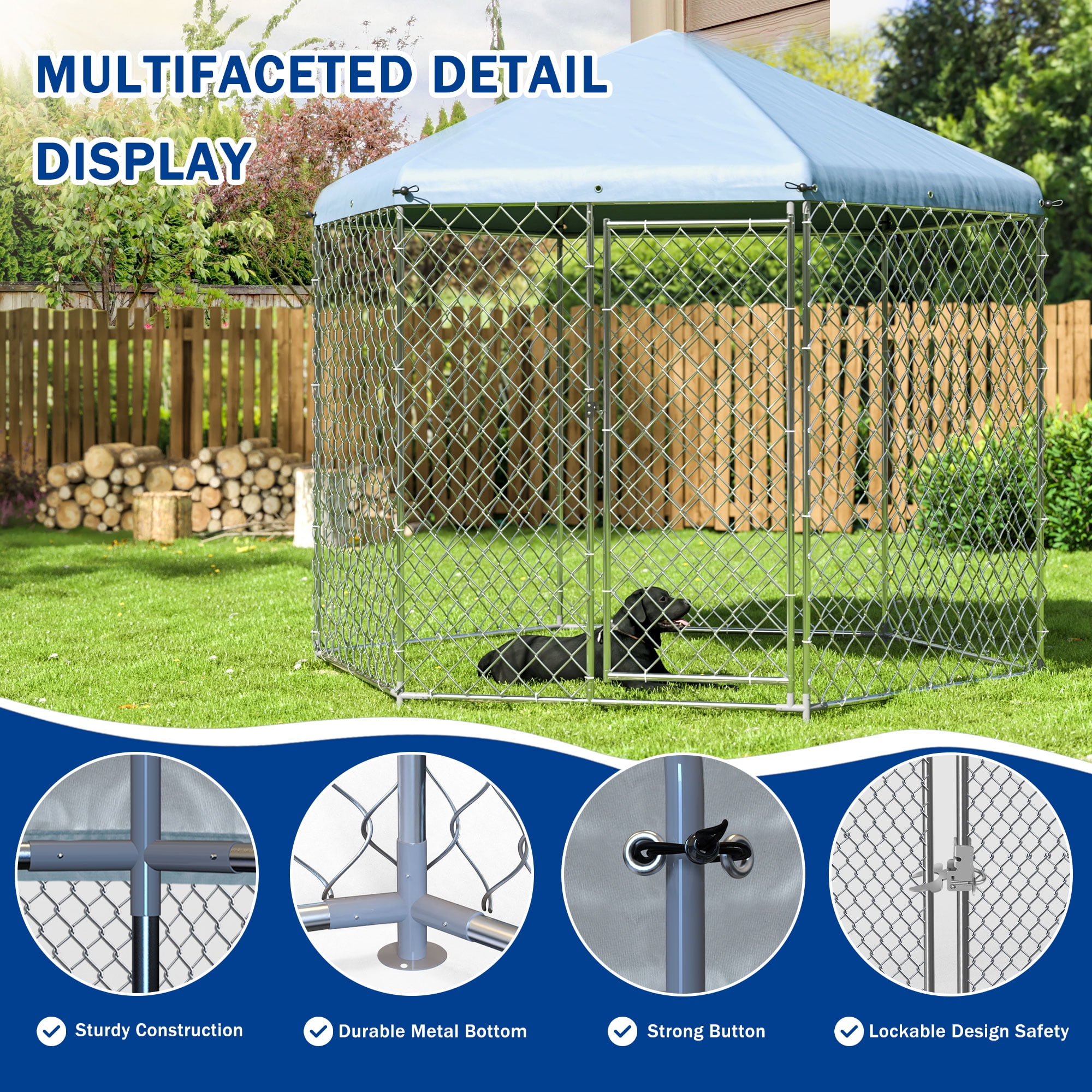 Betisef 9.3x9.3x8.2 ft Large Dog Kennel Outside with Roof,Outdoor Dog Kennel with Lock for Outdoor Backyard