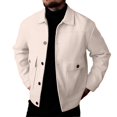 thumbnail image 4 of LODIENY Men Tweed Jacket Fleece Shacket Button Down Collared Jackets Warm Winter Coat Long Sleeve Fall Outerwear with Flap Pockets for Casual Daily Beige XXL, 4 of 6