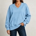 thumbnail image 7 of DISKEBUISS Women's V Neck Sweatshirt Long Sleeve Oversized Top with Kangaroo Pocket for Fall Winter Casual Pullover, 7 of 7