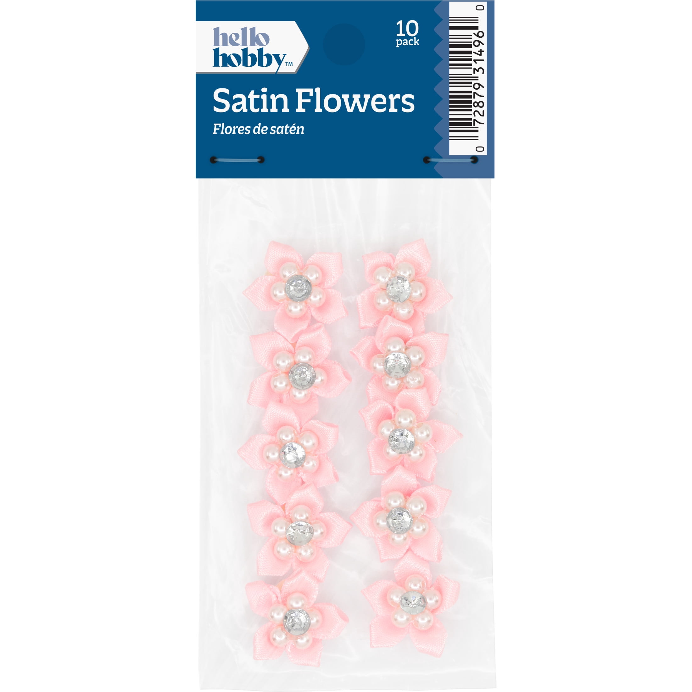 Hello Hobby Accessory Flowers with Gem, Pink, 10 piece