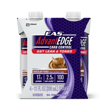 EAS AdvantEDGE Carb Control Ready-to-Drink Shake, Chocolate Fudge, 11 fl oz (6-4 Packs)