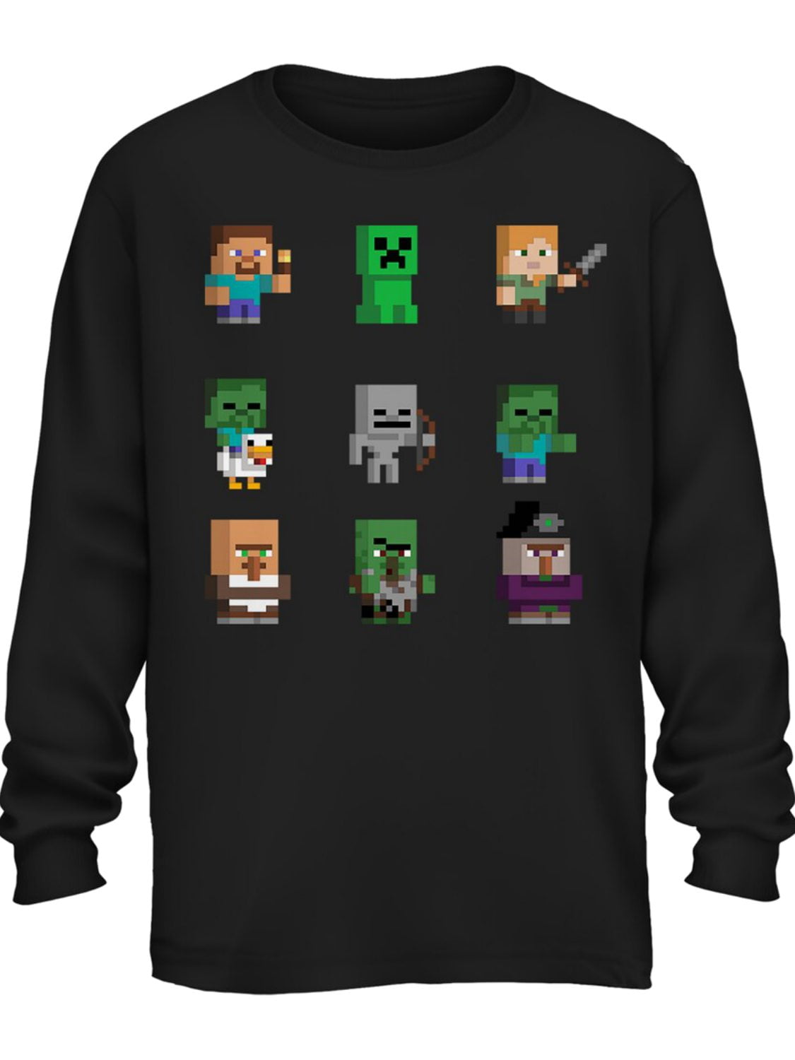 Boys Black Creeper Minecraft Long Sleeve TShirt Steve Mine Craft Tee Large