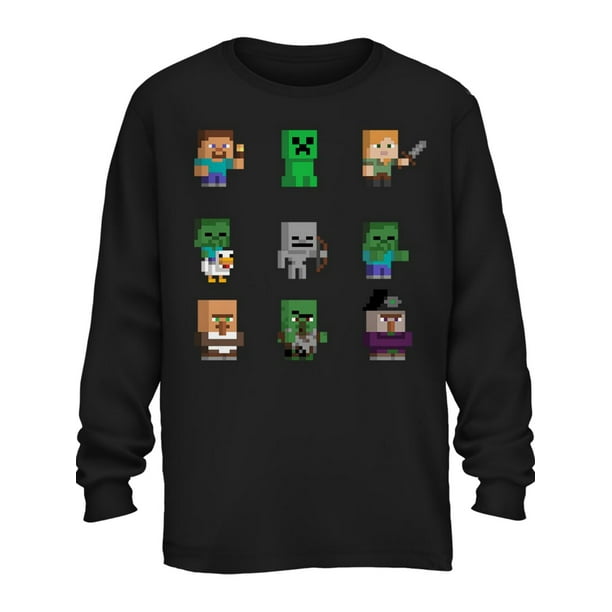 Boys Black Creeper Minecraft Long Sleeve TShirt Steve Mine Craft Tee