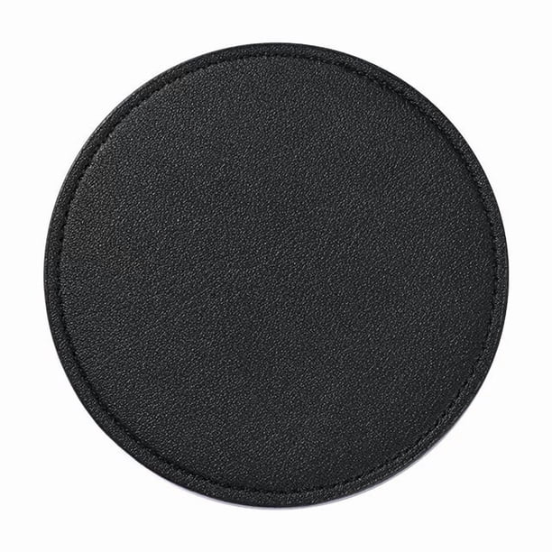 Xiao Hua 4 posavasos redondos de piel sintética, impermeables y antideslizantes para tazas de café y té, 9,9 x 9,9 cm, color negro
