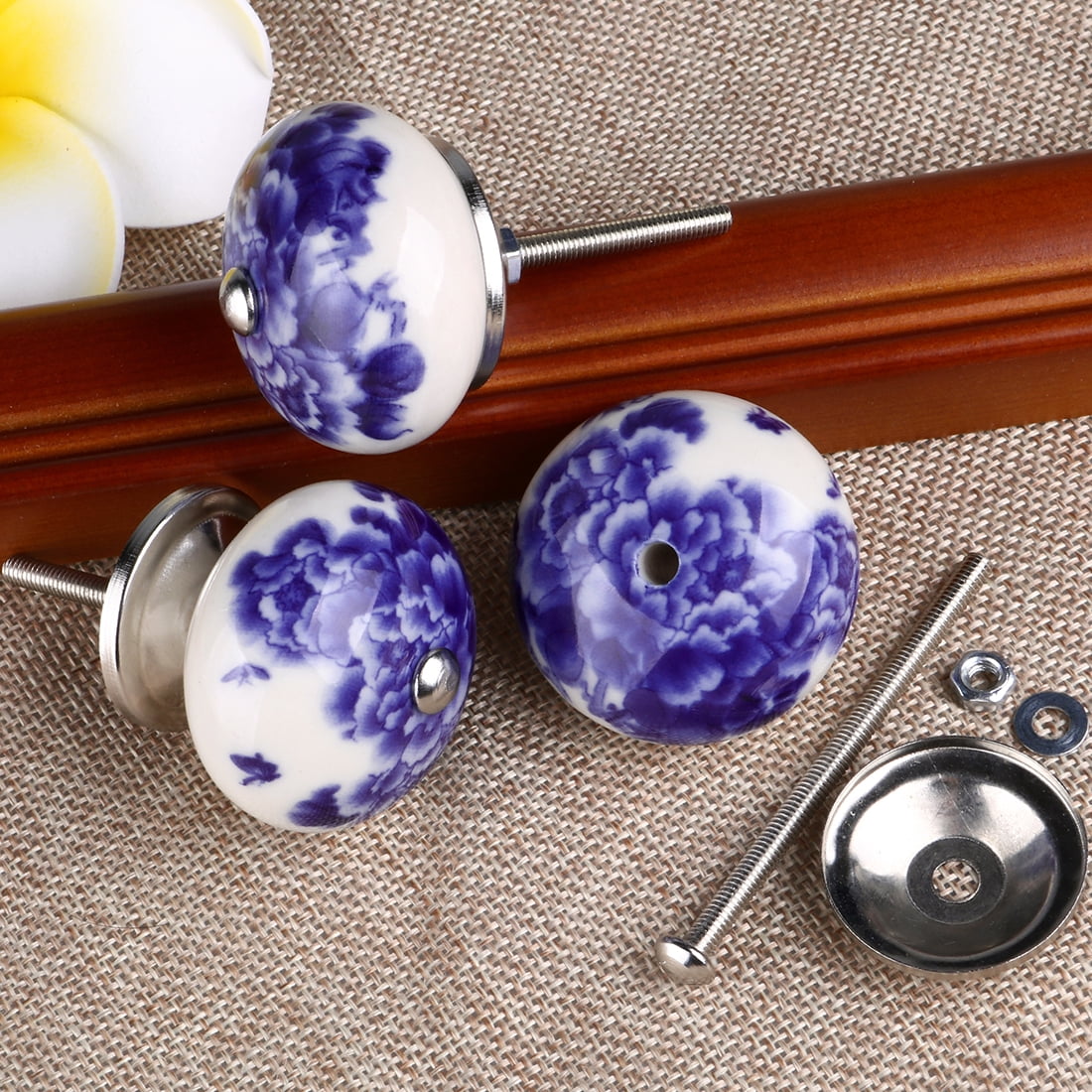 Unique Bargains Nickel Finished Hand Painted Ceramic Cabinet Knob Set of 6