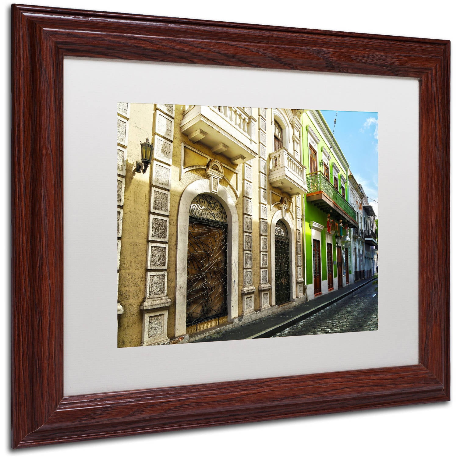 Trademark Fine Art "Old San Juan 8" Canvas Art by CATeyes, White Matte, Wood Frame