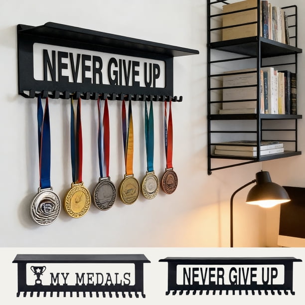 Estante De Almacenamiento De Hierro Soporte de pared de hierro negro para colgar medallas y trofeos (1 pieza) Rkxzt