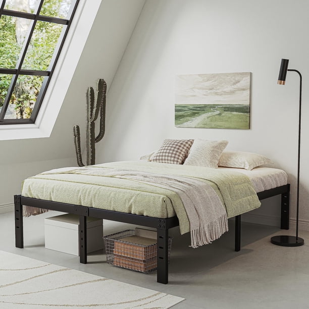 LED Light Full Size Metal Bed Frame with Drawer, Black Heavy Duty Mattress Foundation with Steel Slat Support, Noise Free,81.73