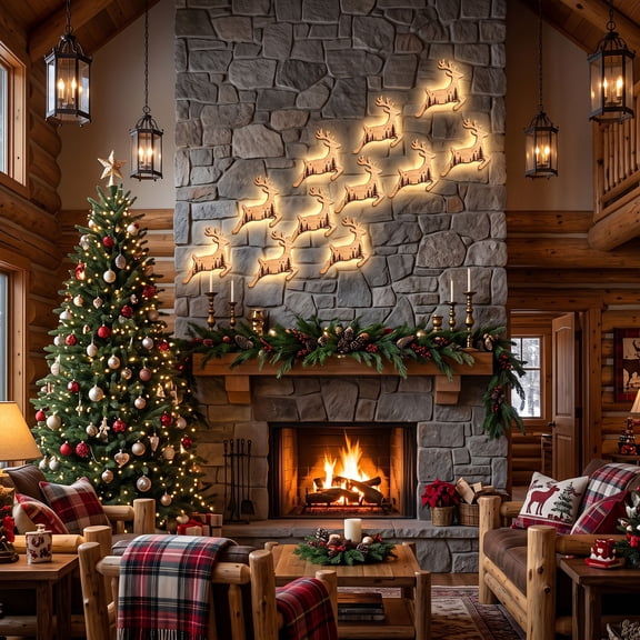 LEVEO Led Reindeer Wall Decorations,Christmas Wall LED Decor ,3D Light-Up Wooden Reindeer Christmas Decor (12-Pack),Christmas Wall Decor with Warm LED Backlight,for Living Room, Bedroom(#B)