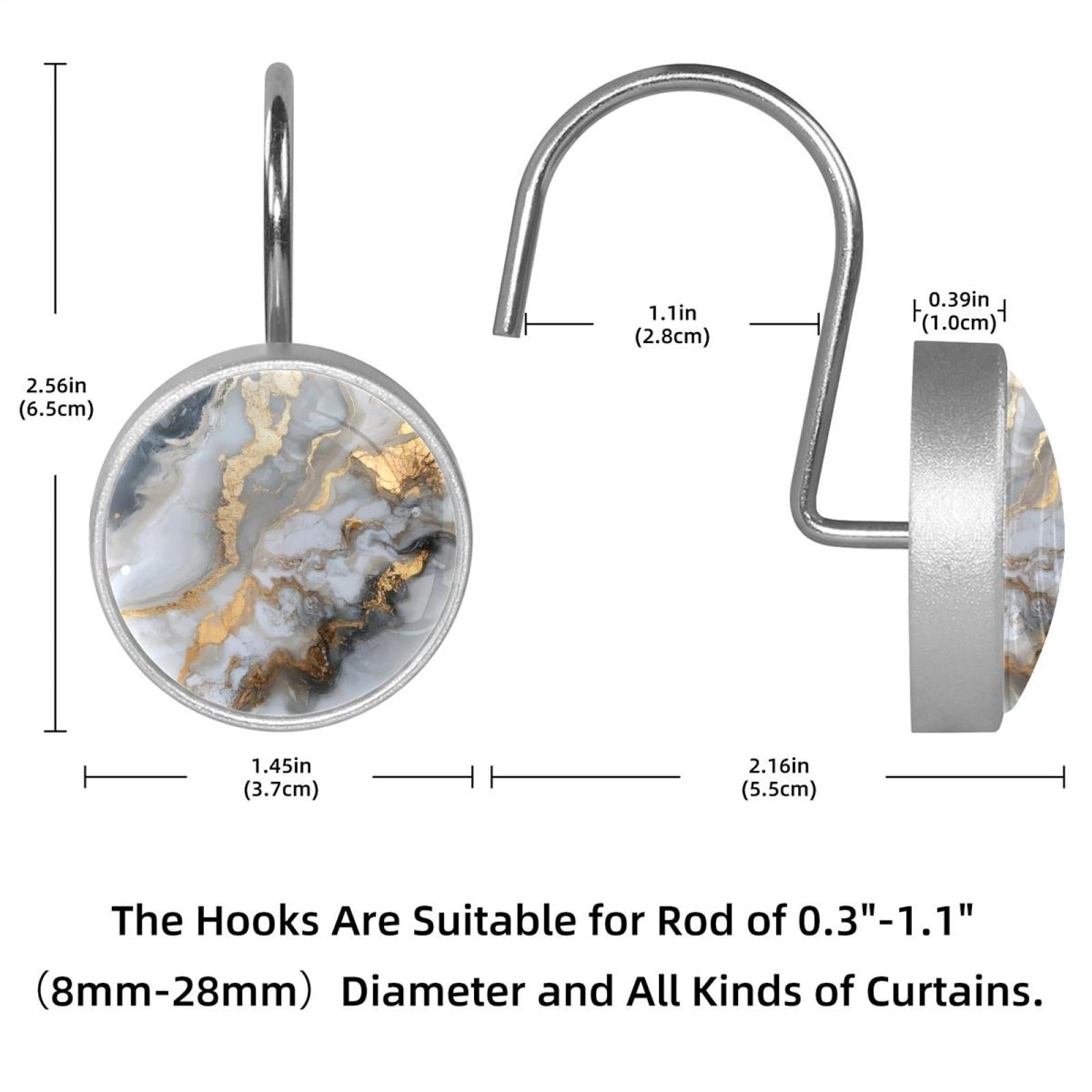 HemaKayy 12 Pcs Shower Curtain Hooks Bathroom Decorative Accessories Gold Foiled Marble Texture