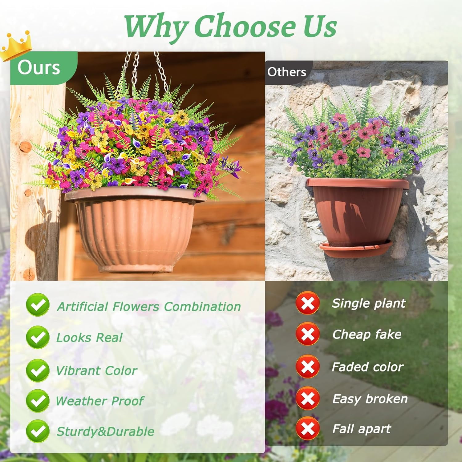 for Outdoors, 14 Bundles Faux Plants Outdoor for tion, UV Resistant Fake Flowers Artificial Plants & Flowers for Outdoors Garden Decor