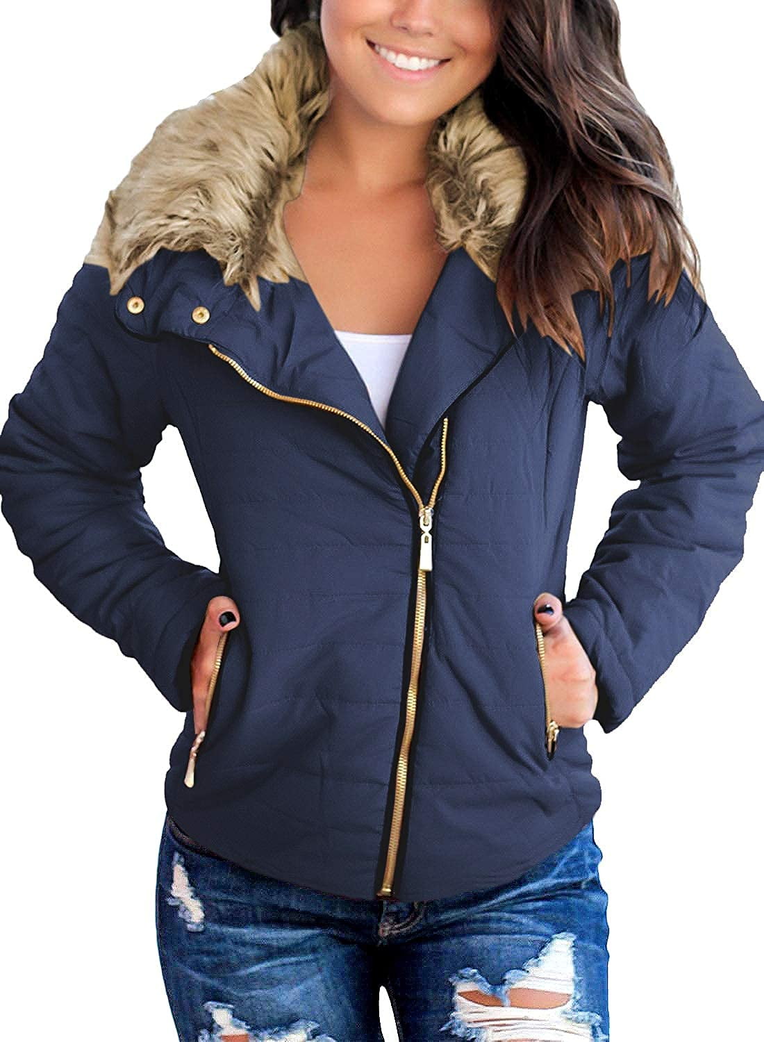Vetinee Women Parka Jacket Faux Fur 