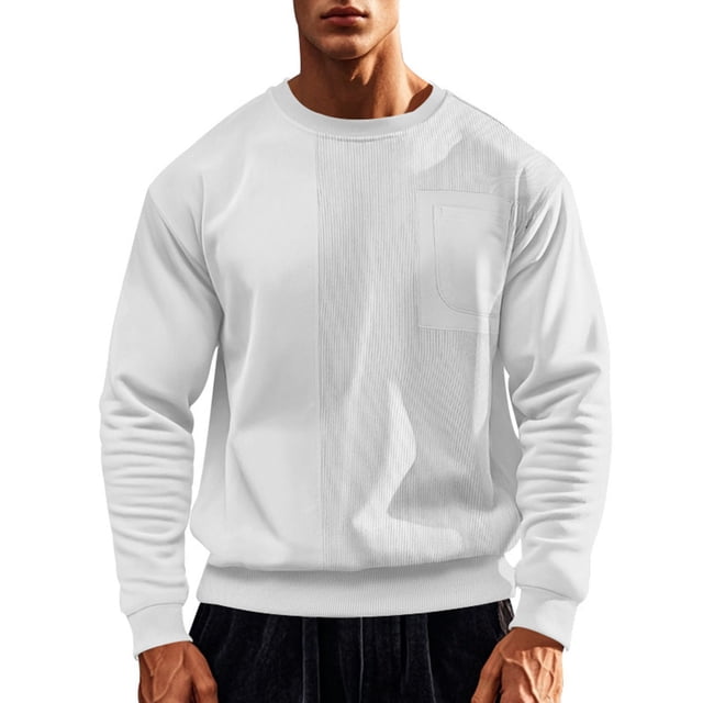 HAiming Men's Corduroy Sweatshirt Solid Color Round Neck Long Sleeve Tops Plus Size Casual Loose Basic Pullover Blouse