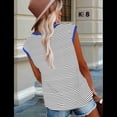 thumbnail image 4 of Tops de Mujer Elegantes e Informales de Verano A Rayas, Tops de Corta con Bloques de Color, Corte Holgado, Azul L, 4 of 9
