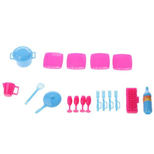 18Pcs House Furniture Kitchen Tools Tableware Pots Pans Dishes for Barbie Doll 