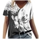 thumbnail image 2 of Fiudx Ofertas Flash Del Día Moda Mujer Casual Cuello En V Blusa Sólida Manga Corta Camiseta Verano Tops, 2 of 3
