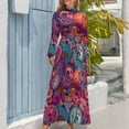 thumbnail image 4 of Purple Orange Paisley Dress High Waist Colorful Floral Graphic Beach Dresses Long-Sleeve Fashion Long Maxi Dress Sexy Vestido, 4 of 5