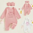 thumbnail image 4 of larppty Nebworn Baby Girl Waffle Knit Romper Long Sleeve Ruffle Butt Onesie Fall Winter Clothes Coming Going Home Outfit, 4 of 7