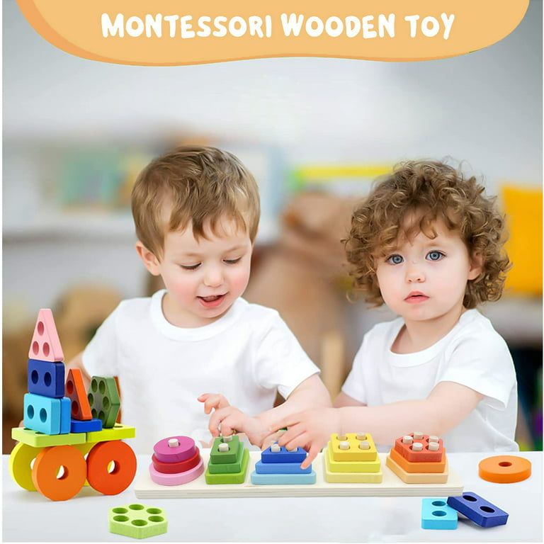 Montessori Learning Toys for 1 2 3 Year Old, Wooden Sorting and Stacking  Toys for Toddler Girls and Boys