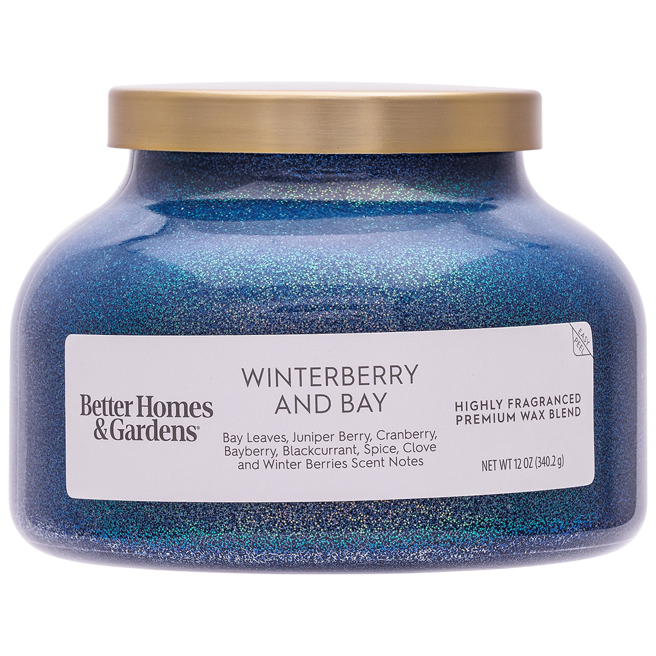 Better Homes & Gardens 1-Wick Holiday Scented Glitter Jar Candle, Winterberry and Bay, 12oz.