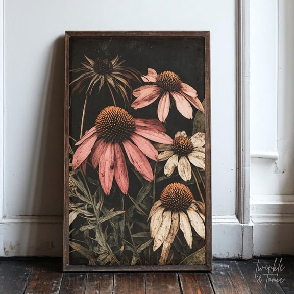 PosterArt Vintage Wildflowers Art Print Dark Academia Floral Wall Décor Moody Cottagecore Botanical Poster Rustic Style, 8x12 UNFRAMED