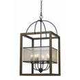 thumbnail image 1 of Benjara BM223601 Rectangular Chandelier with Wooden Frame & Organza Striped Shade, Brown, 1 of 5