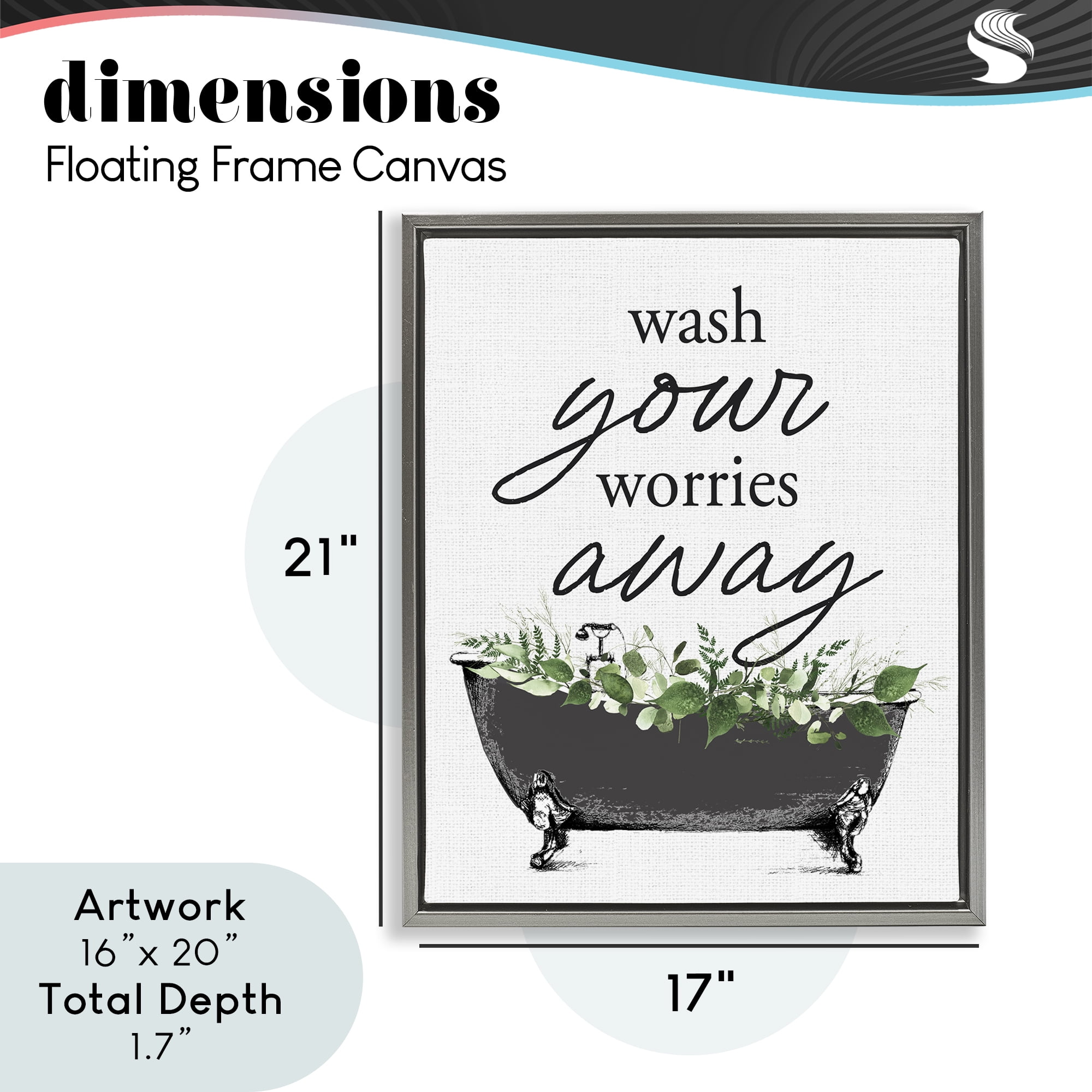 Wash Worries Away Herbs Gray Framed Floater Canvas Wall Art, design by Lettered and Lined