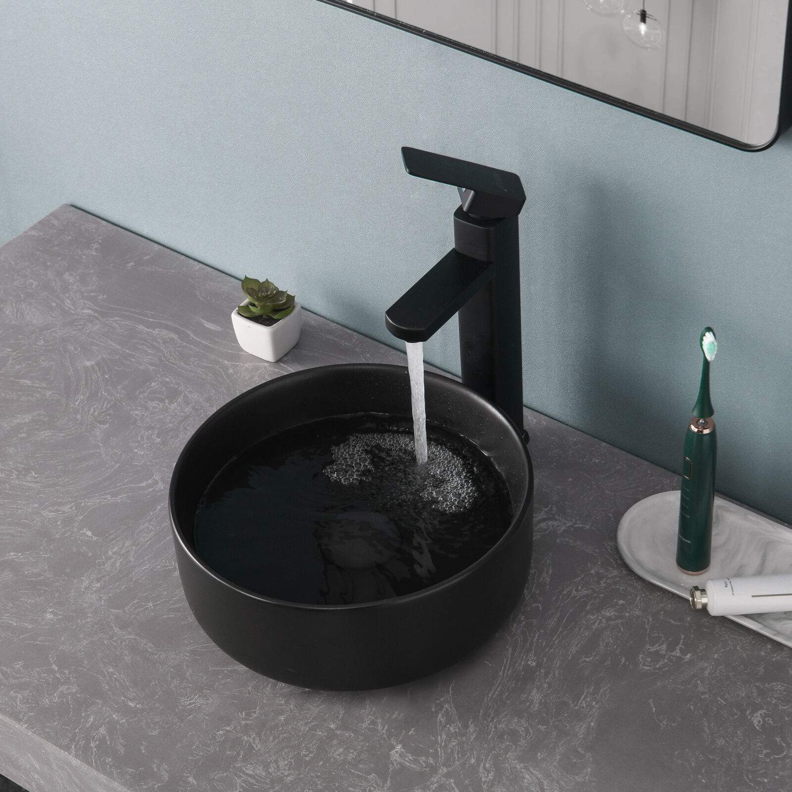 12" Matte Black Basin with Pop Up Drain Round Counter Top Vessel Bathroom Sinks