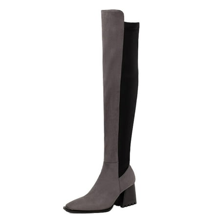 

LBECLEY Womens Wedge Heel Boots Women Knee High Boots Autumn and Winter Fashion Color Blocking Comfortable Square Toe Thick Heel Square Heel Peach Thigh High Boots Grey 37
