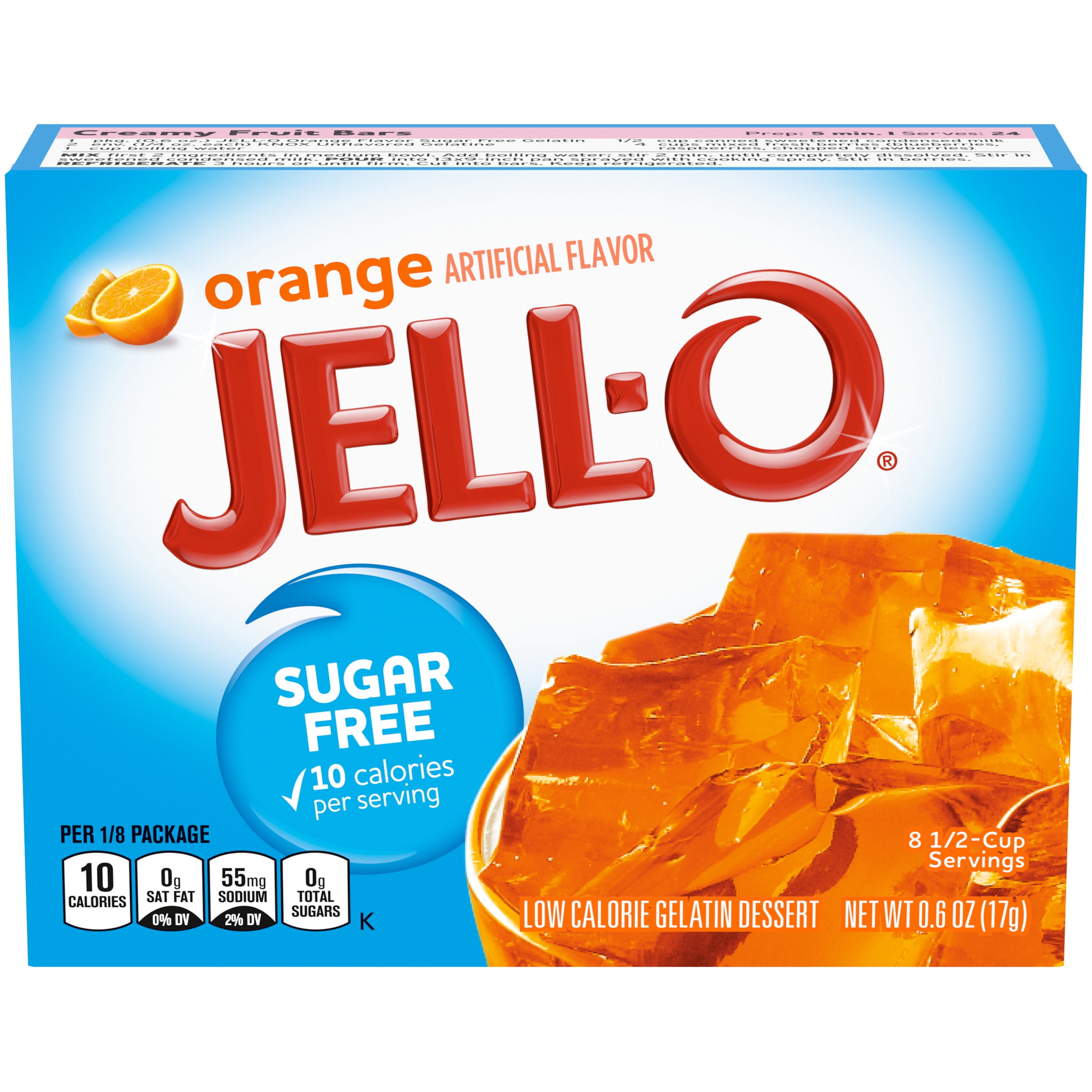 JellO Orange Sugar Free Gelatin Dessert Mix, 0.6 oz Box