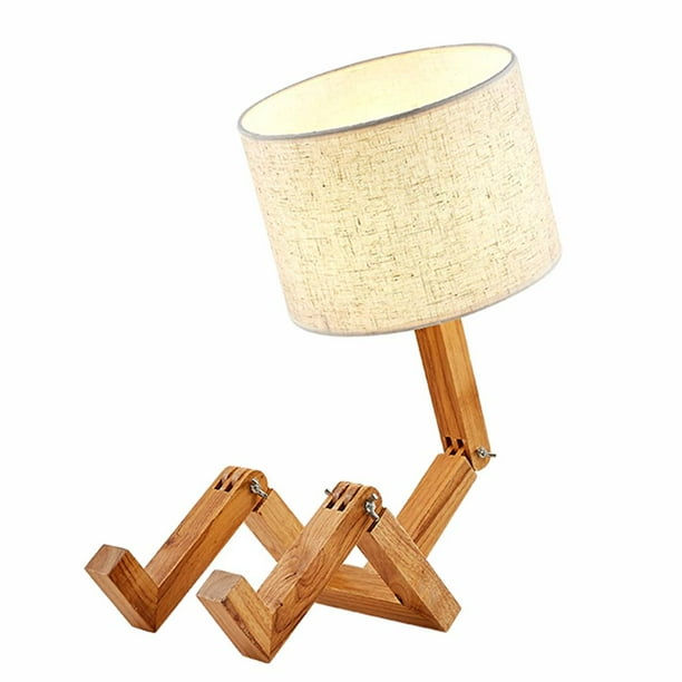 Lámpara de mesita de noche de madera ajustable moderna, lámpara de escritorio para sala de estar Beige