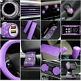 thumbnail image 6 of PRI 46 Pcs Bling Car Accessories Set for Women Leather Steering Wheel Cover Seat Belt Covers Diamond Rings Sticker Rhinestone Cup Holders USB Adapter Flower Air Vent Clip (Purple), 6 of 14