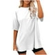 thumbnail image 2 of ICHUANYI Clearance Women Fashion Casual Solid Loose Short Sleeve T-shirt Blouse Pullover(White, L) ICHUANYI WER2023081007438, 2 of 4