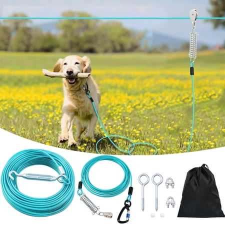Furggis Heavy Duty Dog Runner Trolley System, 50ft Tie Out Cable with 10ft Runner Line, Supports Dogs up to 250 lbs, Yard and Camping