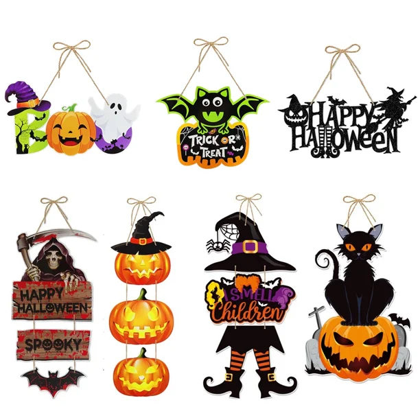 Decoraciones para puertas de Halloween, colgantes de calabaza, fantasma, murciélago, para el hogar, festivales de Halloween, fiestas, suministros de decoración de bricolaje