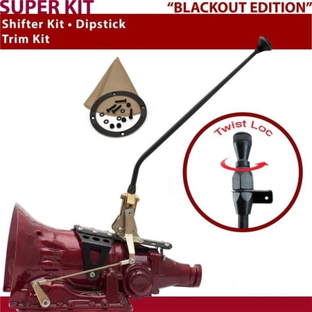 American Shifter C4 Shifter Kit 23 in. Trim Kit Dipstick Black Dual Shift Tan Boot Ringed Knob for F7177