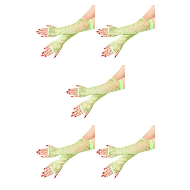 Enqiretly 1 Paire de Gants en Résille pour Hommes Mitaines de Fête Sans Doigts Costume Mitaines Décoratives Unisexes Élastiques Décoration de Robe Verte 5Set