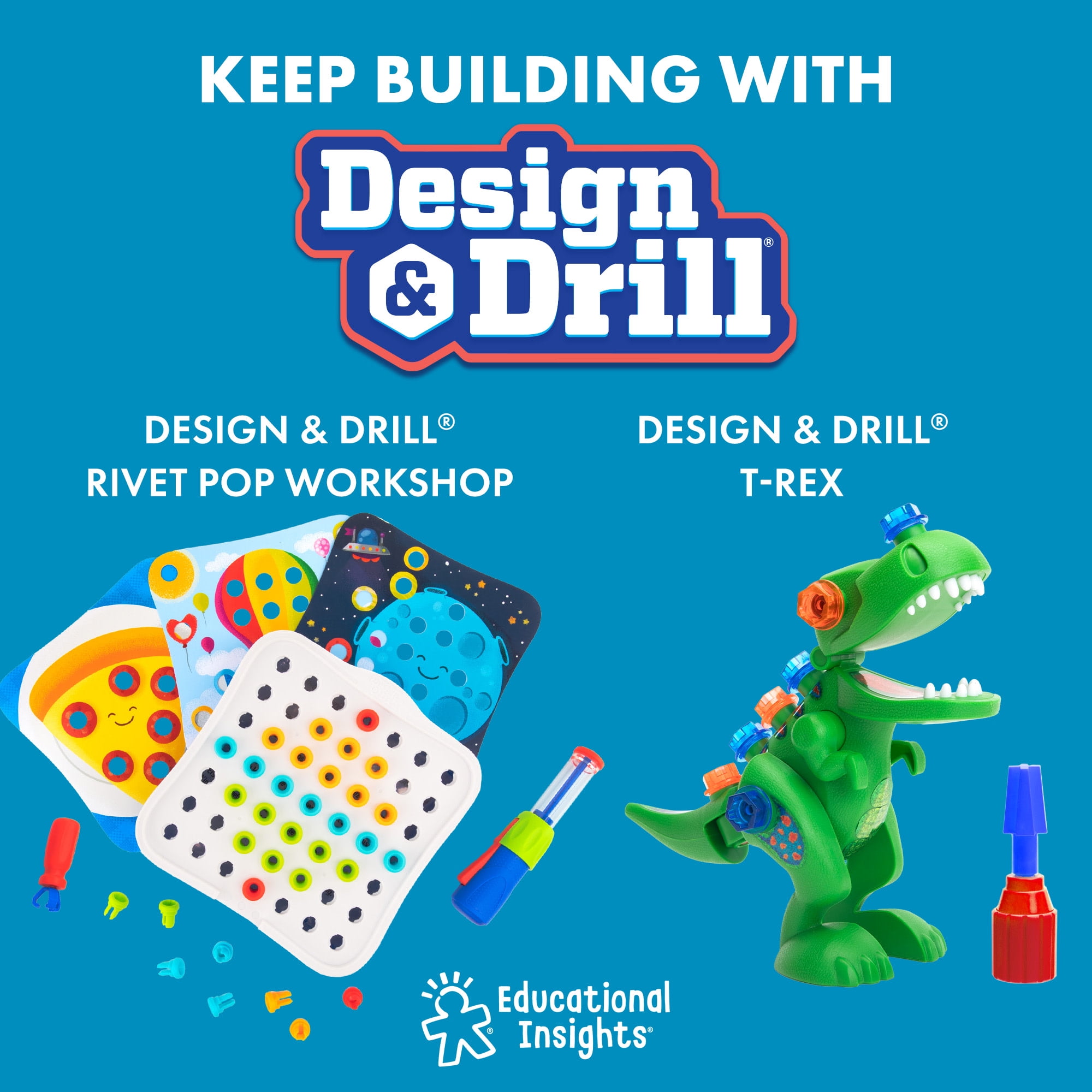 Educational Insights Design and Drill Rivet Pop Workshop, Kids Tool Set, Ages 3 and up