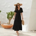 thumbnail image 3 of IWEMEK Women Dress Summer Maxi Dresses Beach Boho Flutter V Neck Black Dresses for Ladies Elegant Chic Smocked Clothes, 3 of 4