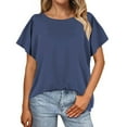 thumbnail image 4 of Weikingp Basic Tees For Women Womens Summer Tops Batwing Sleeve Oversized Solid Color T Shirt Women's Crew Neck Top Tshirts Shirts For Women Blue M Clearance！, 4 of 5
