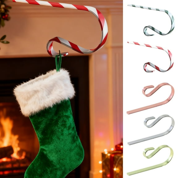 Dserfhy Christmas Stocking Holder Non-Slip Silicone Pads Rust-Proof Metal Hanger Garlands Ornament Fireplace Staircase Decor