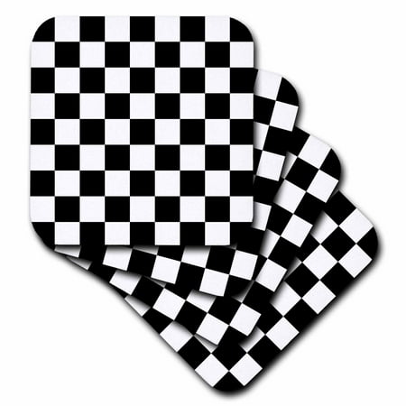 

3dRose Check black and white pattern - checkered checked squares chess checkerboard or racing car race flag Soft Coasters set of 4