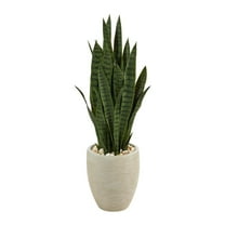 Nearly Natural 40" Sansevieria Artificial Plant in Sand Colored Planter, Green