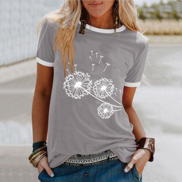 Mode Femme Décontractée Imprimé Col Rond T-shirt Manches Courtes Ample Blouse Chandail