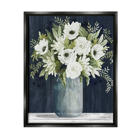 Stupell Industries White Country Blooms Botanical & Floral Painting Black Floater Framed Art Print Wall Art, 17 x 21