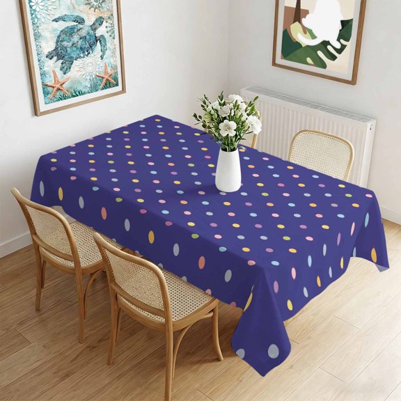 Waterproof Tablecloth Modern Polka Dots on Purple Rectangle Table Cloth 60x102in,Wipeable Washable Table Cover Colorful Dotted Minimalist Art Tablecloths for Dining Tables Kitchen Picnic Party