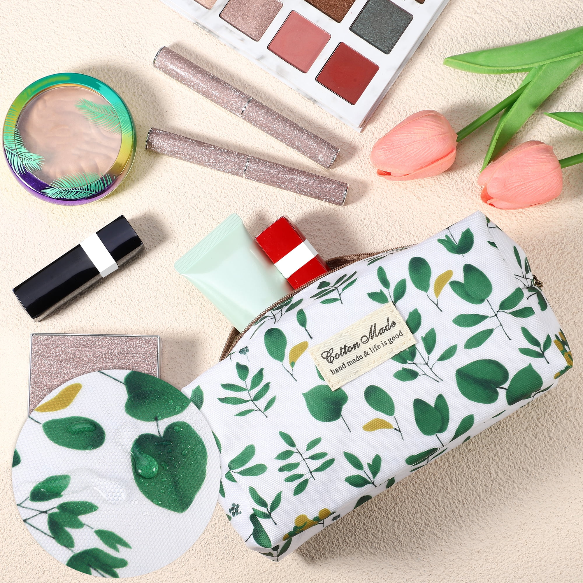 Unique Bargains Printed Makeup Bag for Business Travel Vacation Camping White Green
