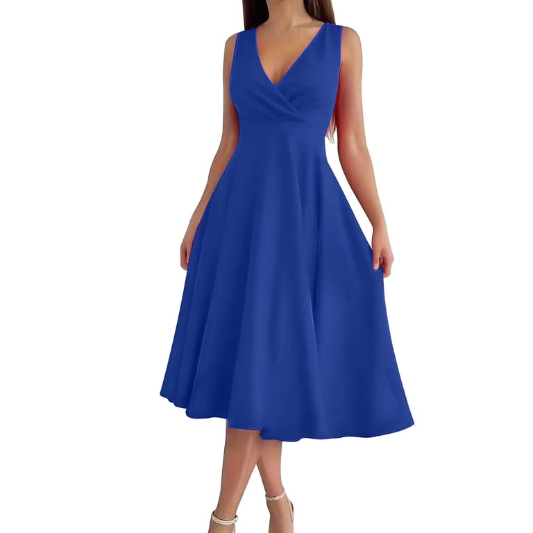 Gamivast Midi Dresses for Women Wedding Guest Vintage Short Sleeves V Neck  Dress Casual Fitted And Flare Cocktail formal Retro Dress for Party Holiday