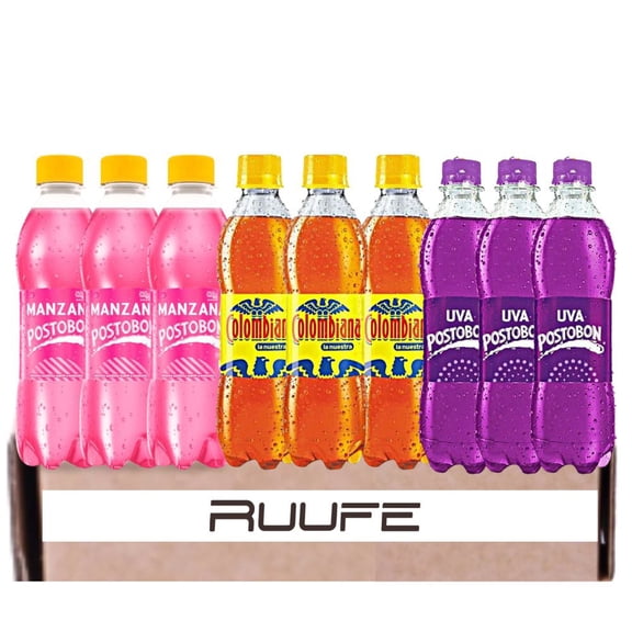 Gaseosa Postobon (9 pack) Gaseosa colombiana postobon gaseosa uva postobon gaseosa manzana postobon